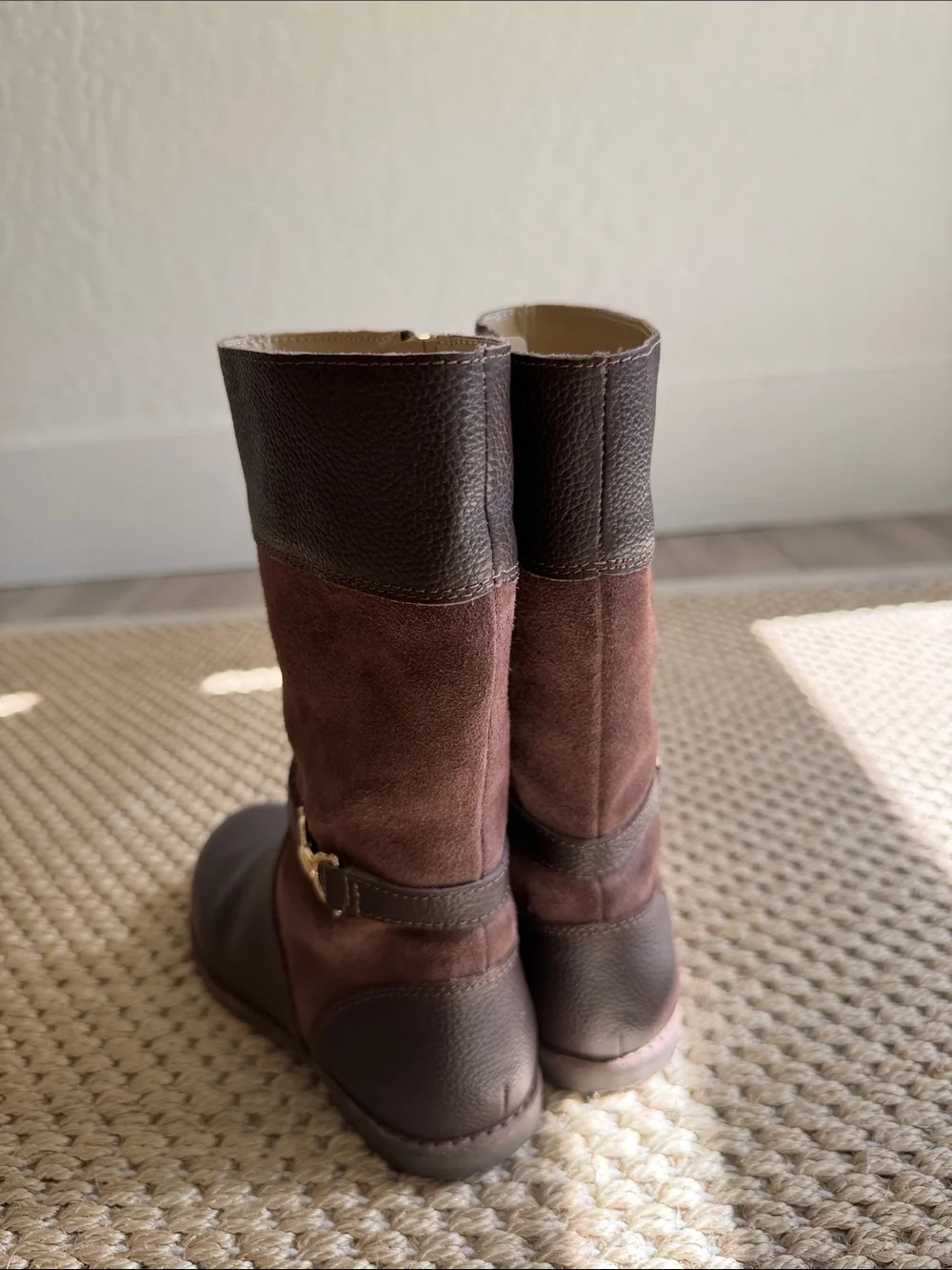 Janie and Jack Riding Boots Brown Leather & Suede Mid-Calf Boots size 12